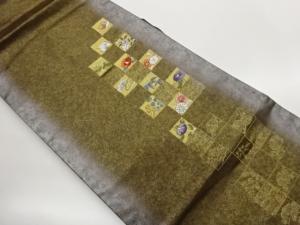 引箔市松に松竹梅・花鳥模様織出し名古屋帯